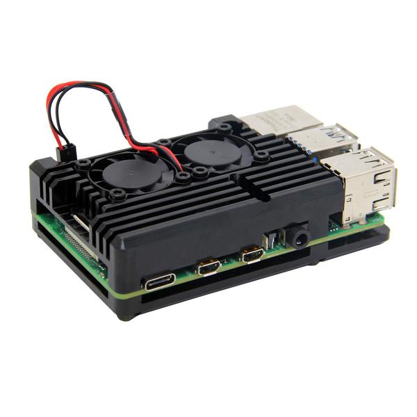 Raspberry Pi 4 Black Armor Aluminum Heat Sink Dual Fan Case Raspberry Pi 4 Black Armor Aluminum Heat Sink Dual Fan Case